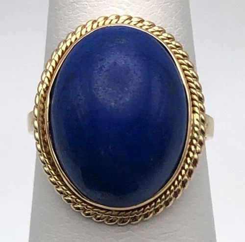 14K GOLD RING WITH OVAL SHAPED CABOCHON CUT BLUE LAPIS (SIZE: 5) 4.3 GRAMS (1 of 2)