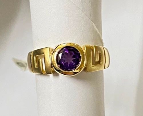 NEW 14K GOLD GREEK STYLE RING WITH 6MM AMETHYST (SIZE 6.5) 3.2 GRAMS (1 of 2)