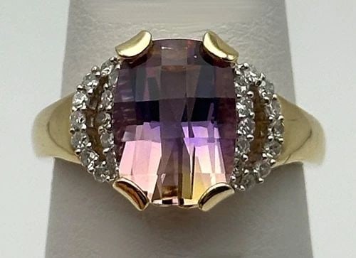 10K YELLOW GOLD RING WITH AMETRINE, 0.24CTW DIAMONDS (SIZE 7.25) 3.9 GRAMS (1 of 2)