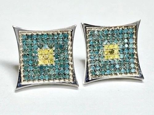 10K WHITE GOLD EARRINGS WITH 1.00CTW BLUE & YELLOW DIAMONDS 3.5 GRAM: 10k White Gold Earrings with 1.00cts of Blue & Yellow Diamonds You are bidding on a pre-owned 10k White Gold Earrings with Blue and 1CT Yellow Diamonds. The earrings have minor scuffs and scratches fr