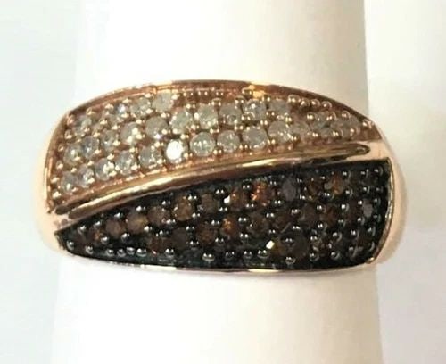 NEW 10K ROSE GOLD RING WITH 0.50CTW WHITE & ORANGE DIAMONDS (SIZE 7) 2.8 GRAM (1 of 2)