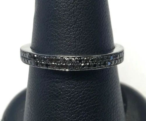 14K WHITE GOLD BAND WITH 0.38CTW BLACK DIAMONDS (SIZE 7) 2.9 GRAMS (1 of 2)