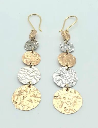 14K GOLD TWO TONED DANGLING CIRCLES EARRINGS 3.8 GRAMS (1 of 2)