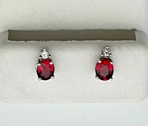 14K WHITE GOLD EARRINGS WITH 0.90CTW NATURAL RUBIES AND DIAMONDS 0.8 GRAMS (1 of 2)