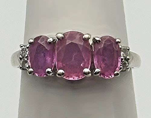 14K WHITE GOLD RING WITH NATURAL PINK TOURMALINE AND DIAMONDS (SIZE 6) 3.2 GRAM (1 of 2)