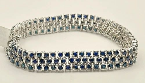 925 STERLING SILVER BRACELET, 2.28CTS OF NATURAL SAPPHIRES (8 INCH) 27.3 GRAMS (1 of 2)