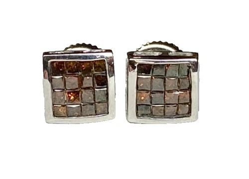 14K WHITE GOLD EARRINGS WITH ORANGE PRINCESS CUT DIAMONDS 1.8G: 14K WHITE GOLD EARRINGS WITH ORANGE PRINCESS CUT DIAMONDS 14k White Gold Earrings with Orange Princess Cut Diamonds You are bidding on pre-owned 14k White Gold Earrings with Orange Princess Cut Diamon