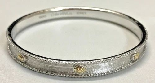 GABRIEL & CO 925 SILVER BANGLE BRACELET, 18K GOLD ACCENTS (27.7 GRAMS) (1 of 2)