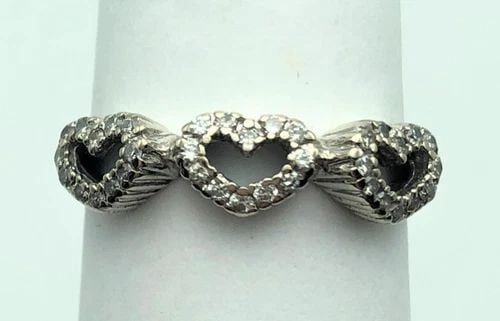 14K WHITE GOLD RING 3 HEARTS SET WITH 0.25CTW DIAMONDS (SIZE 7.5) 2.4 GRAMS (1 of 2)
