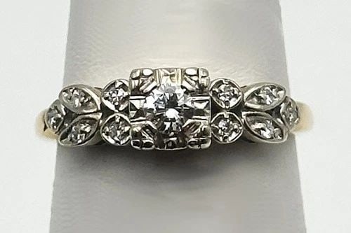 ANTIQUE 2-TONE 14K WHITE/YELLOW GOLD RING, DIAMONDS (SIZE 6.25) 2.4 GRAM (1 of 2)