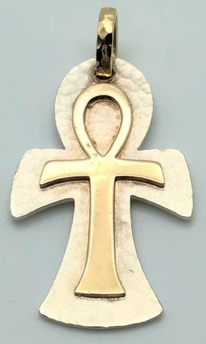 STERLING SILVER ANKH CROSS PEDANT WITH 14K GOLD OVERLAID ANKH ON TOP 8.4G (1 of 2)