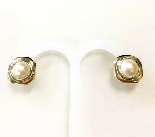 14K YELLOW GOLD EARRINGS SQUARE SHAPE WITH 10MM MABE PEARLS 2.8 GRAMS (1 of 2)