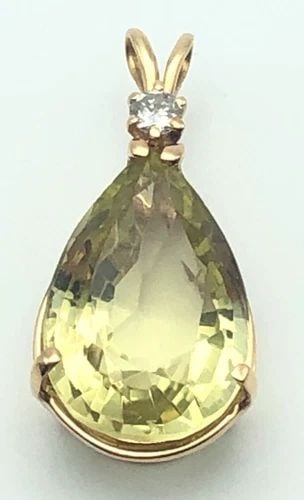14K GOLD PENDANT WITH PRASIOLITE GREEN QUARTZ AND 0.15CT DIAMOND 4 GRAMS (1 of 2)