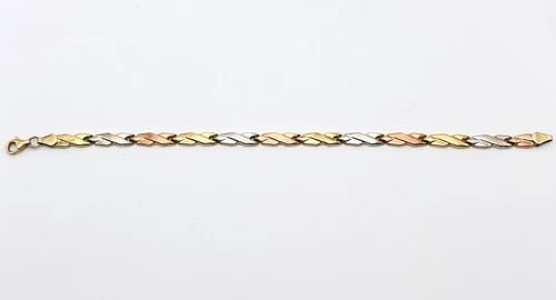 10K TRI-TONE ROSE/WHITE/YELLOW GOLD, CROSSED LINK BRACELET (7 INCH) 3.5 GRAM (1 of 2)