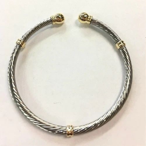 STAINLESS STEEL AND 18K GOLD BANGLE (6.5 INCH) 10.3 GRAMS (1 of 2)