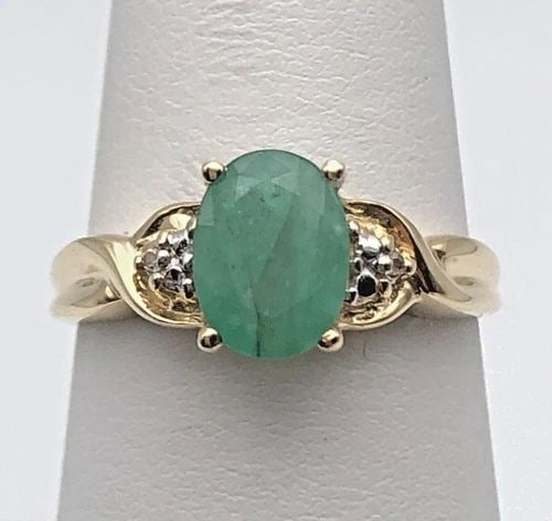 10K GOLD RING, 1.10CT NATURAL EMERALD, 0.02CTW DIAMONDS (SIZE 7.25) 2.1 GRAM (1 of 2)