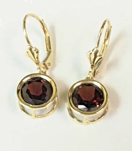 14K TWO TONED GOLD, DANGLE EARRINGS SET WITH GARNETS 2.5 GRAMS (1 of 2)