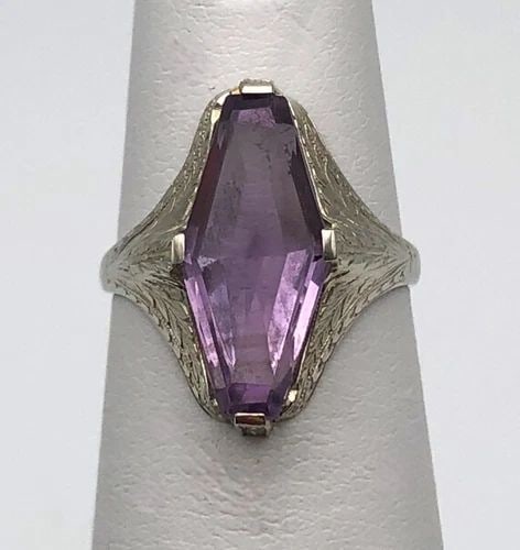 A&S VINTAGE 14K WHITE GOLD RING WITH AMETHYST (SIZE 3.5) 2.1 GRAMS (1 of 2)