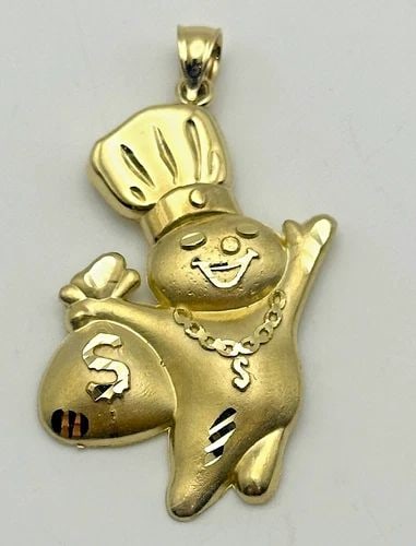 NEW 10K GOLD DOUGH BOY WITH MONEY BAG PENDANT 2.9 GRAMS (1 of 2)