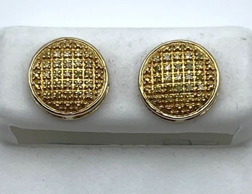 10K YELLOW GOLD ROUND SCREW BACK EARRINGS WITH 0.15CT YELLOW DIAMONDS 2.2 GRAM (1 of 2)