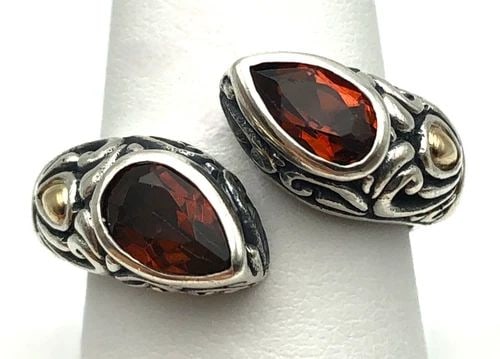 BJC STERLING SILVER RING WITH 18K ACCENTS AND GARNETS ( SIZE: 8.5 ) 8.6G (1 of 2)