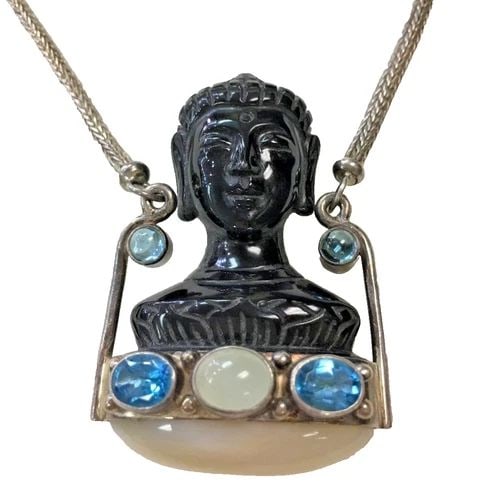 SAJEN STERLING SILVER NECKLACE & PENDANT, MULTIPLE STONES ( 22 INCH ) 70.5G: SAJEN STERLING SILVER NECKLACE AND PENDANT WITH DIFFERENT STONES Sajen Sterling Silver Necklace and Pendant with Different Stones You are bidding on a pre-owned Sajen Sterling Silver Necklace and Pend