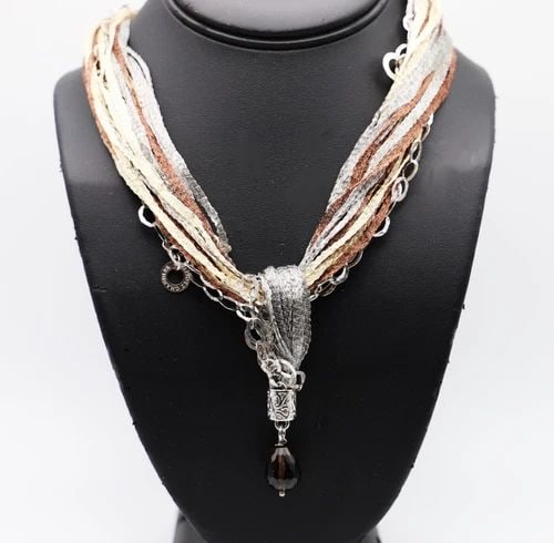 ELLIOTT CHANDLER SILVER MULTILAYERED STACKED NECKLACE, SMOKY QUARTZ 18" 42.9G: ELLIOTT CHANDLER Sterling Silver Multilayered Stacked Necklace with Smoky Quartz You are bidding on a ELLIOTT CHANDLER Sterling Silver Multilayered Stacked Necklace with Smokey Quartz. The item has be