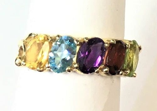 10K YELLOW GOLD MOTHERS RING WITH FIVE MULTICOLORED STONES (SIZE 6.75) 2.7 GRAM: 10K YELLOW GOLD MOTHERS RING WITH 5 MULTICOLORED STONES (SIZE: 6.75) 10k Yellow Gold Mothers style Ring with 5 multicolored stones You are bidding on a 10k Yellow Gold Mothers style Ring with 5 multic