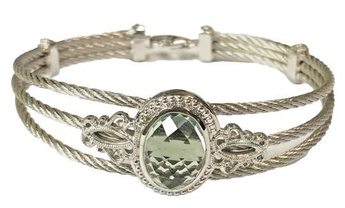 GABRIEL & CO 925 SILVER BRACELET SO86710, GREEN STONE ( 6.5 INCH ) 18.4 GRAMS (1 of 2)