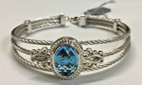 GABRIEL & CO 925 SILVER AND STEEL SO86705 CUFF/BANGLE WITH BLUE TOPAZ (1 of 2)
