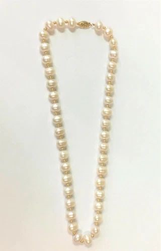 VINTAGE PEARL NECKLACE WITH 14K YELLOW GOLD BEADS AND CLASP ( 18 INCH ) 40.6G (1 of 2)