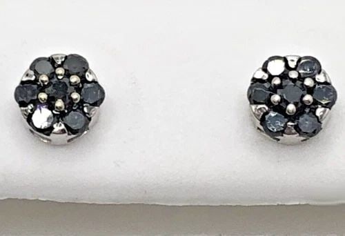 14K WHITE GOLD FLOWER HEAD STYLE EARRINGS SET WITH 0.28CTS BLACK DIAMONDS (1 of 2)