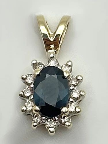 10K GOLD PENDANT WITH 0.51CT NATURAL SAPPHIRE AND 0.12CTS OF DIAMONDS 1.2G (1 of 2)