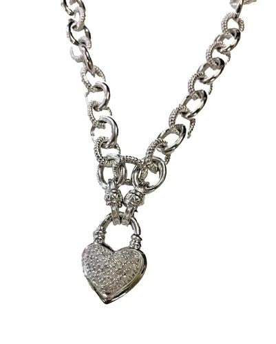 SILVER NECKLACE HEART PENDANT WITH 0.50CTW DIAMONDS (18 INCH) 47.3 GRAM (1 of 2)