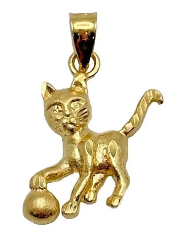 14K YELLOW GOLD CAT PLAYING WITH A BALL PENDANT 1.9 GRAMS (1 of 2)