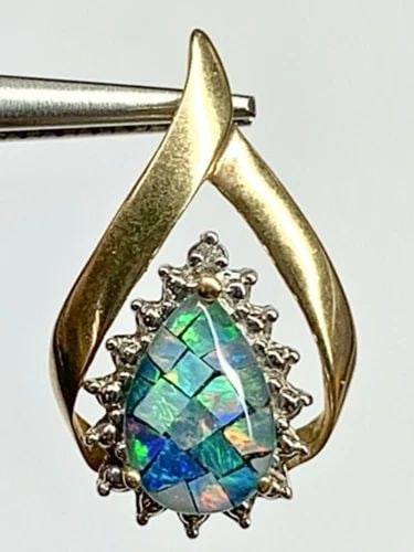 WOMEN'S 10K YELLOW GOLD PENDANT WITH OPAL TRIPLET AND DIAMOND 1.6 GRAM (1 of 2)