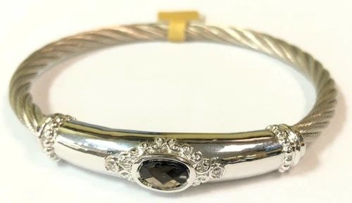 GABRIEL & CO. 925 SILVER & STEEL BRACELET WITH SMOKEY QUARTZ (6.5 INCH) 19.1G (1 of 2)