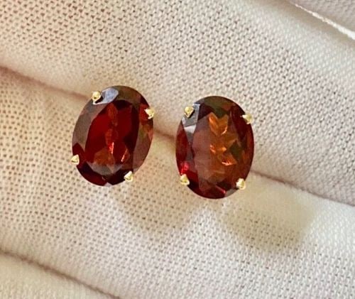 14K YELLOW GOLD EARRINGS WITH 9X7MM OVAL GARNETS 2.0 GRAMS (1 of 2)