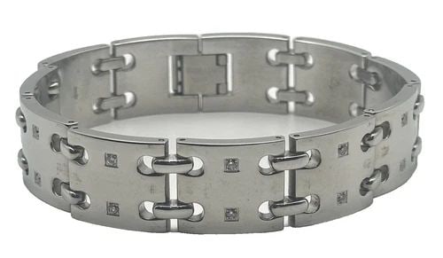 SHR DIA STAINLESS STEEL BRACELET WITH 0.88CTS OF DIAMONDS (8.5 INCH) 79 GRAMS (1 of 2)