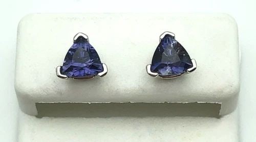14K WHITE GOLD EARRINGS WITH 1.2CTW TRILLION CUT IOLITE 1.4 GRAMS (1 of 2)