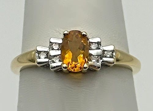 10K GOLD RING WITH CITRINE AND 0.06CTW DIAMONDS (SIZE 7.5) 2 GRAM (1 of 2)