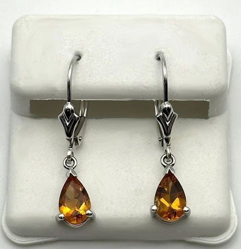 14K WHITE GOLD LEVER BACK EARRINGS WITH CITRINE STONES 2.0G (1 of 2)