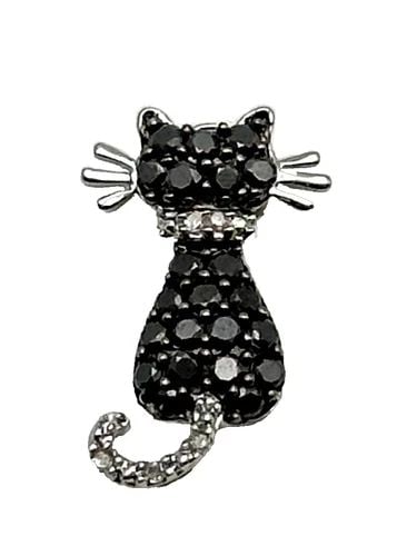 14K WHITE GOLD, BLACK CAT PENDANT, 0.30CTW BLACK & WHITE DIAMONDS 1 GRAM: Not Found