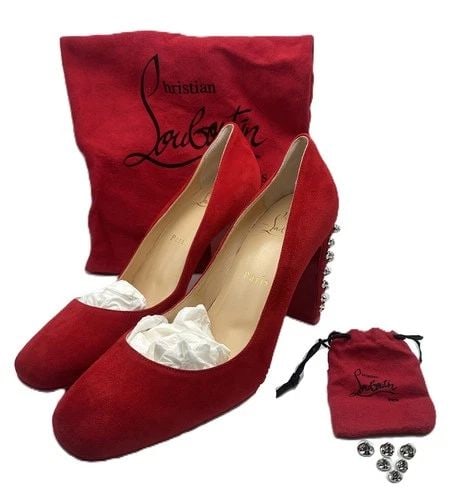 CHRISTIAN LOUBOUTIN RED DONNA STUD SPIKES PUMPS HEELS 38 EU 7.5 US: Christian Louboutin Red Donna Stud Spikes Pumps Heels Condition: New without box or papers. There are some light scuffs on the heels and dust covers. They have never been owned or worn by anyone. PLEA