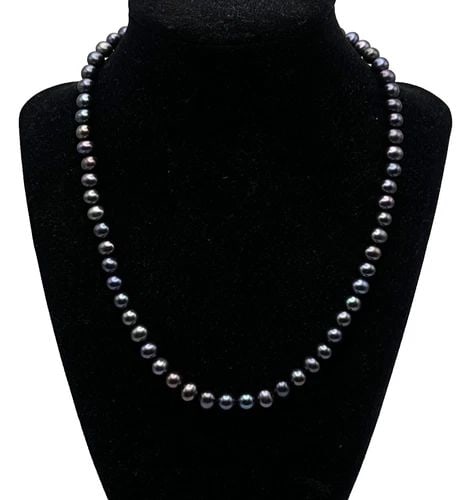 BLACK/PURPLE FRESH WATER CULTURED PEARL NECKLACE 7MM WIDE, 14K GOLD CLASP 18" (1 of 2)