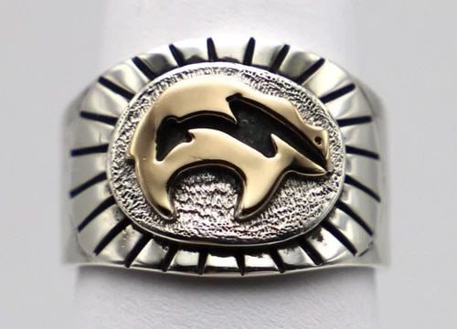 M.M. ROGERS 925 SILVER RING, 14K GOLD BEAR (SIZE 7.75) 9.4 GRAM (1 of 2)