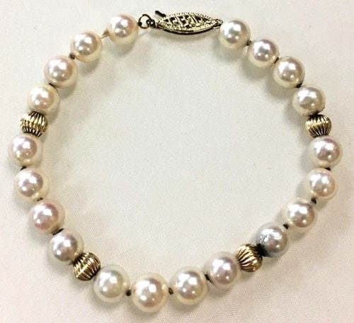 PEARL BRACELET WITH 14K GOLD CLASP & BEADS ( 6.5 INCH ) 9 GRAM (1 of 2)