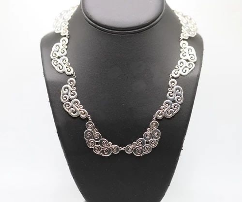 ZINA 925 STERLING SILVER FLORAL STYLE LINKED NECKLACE (17.5 INCH) 42.2 GRAM (1 of 2)