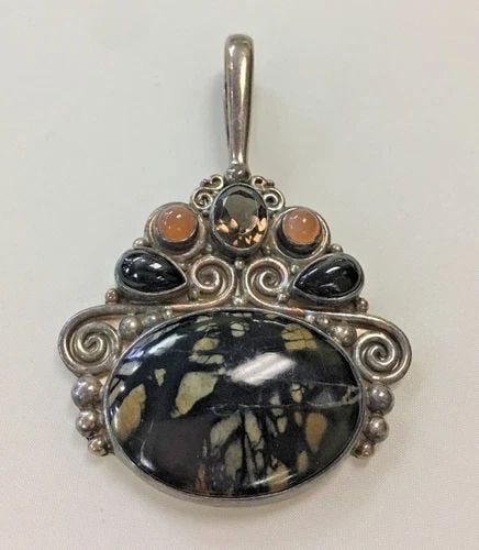 SAJEN STERLING SILVER PENDANT WITH MULTIPLE DARK STONES (1 of 2)