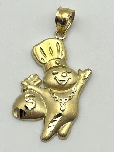NEW 10K GOLD DOUGH BOY WITH MONEY BAG PENDANT 1.7 GRAMS (1 of 2)